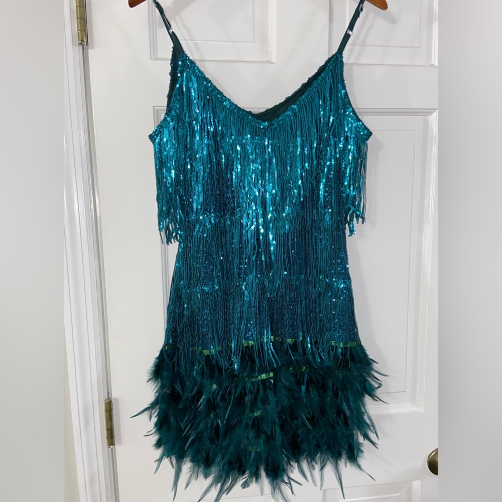 Beautiful till colored sequence, and feather dress